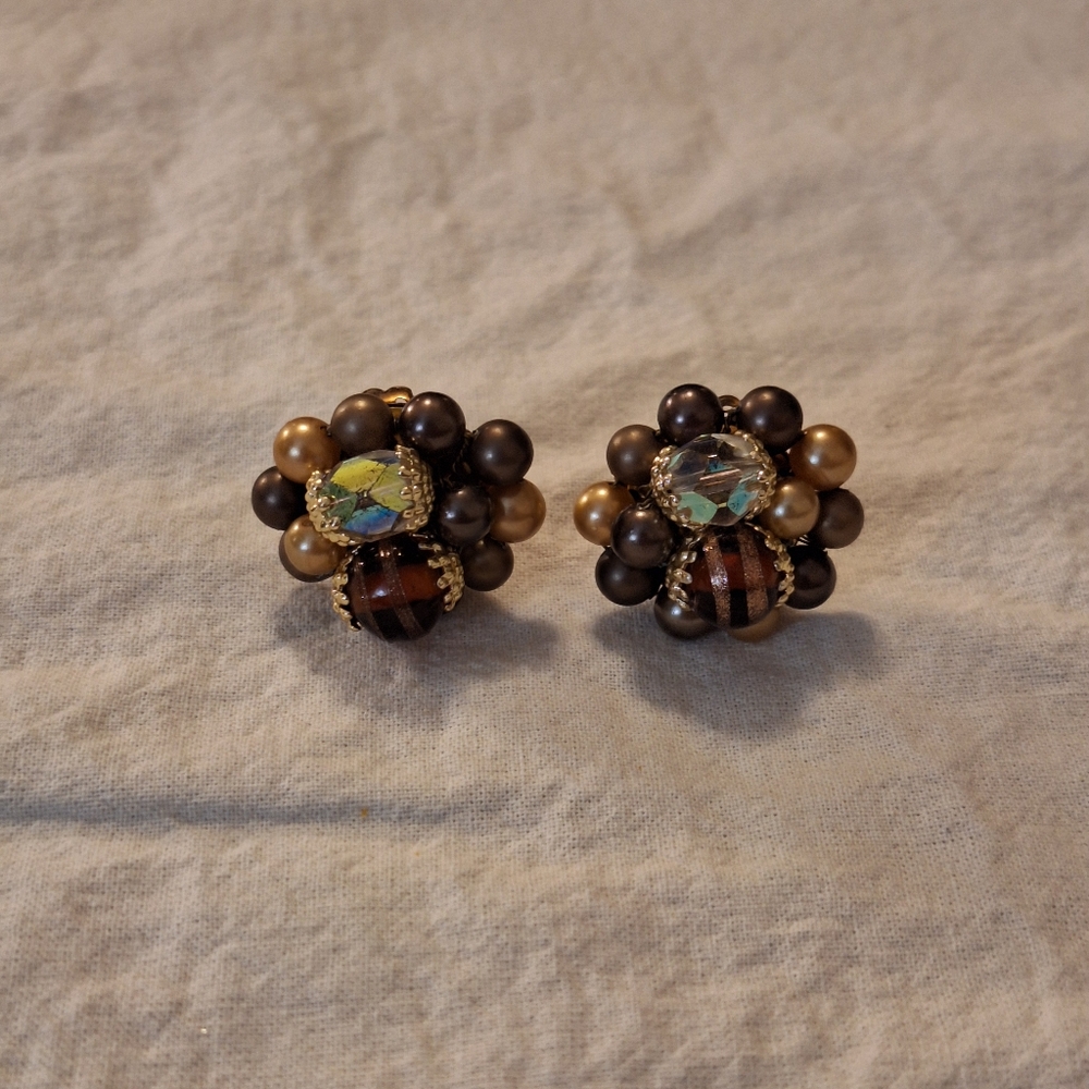 Vintage Brown Statement Clip-on Earrings